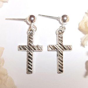 Silver Cross Earrings Unisex Fashion Jewelry Set Post Stud Minimalist Style 7377